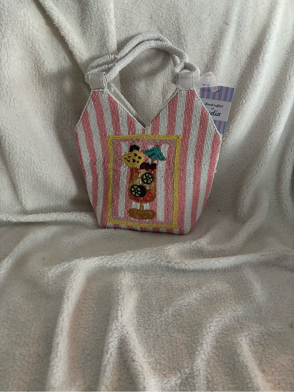 Beaded Pink & White Striped Summer Tote Drink!
